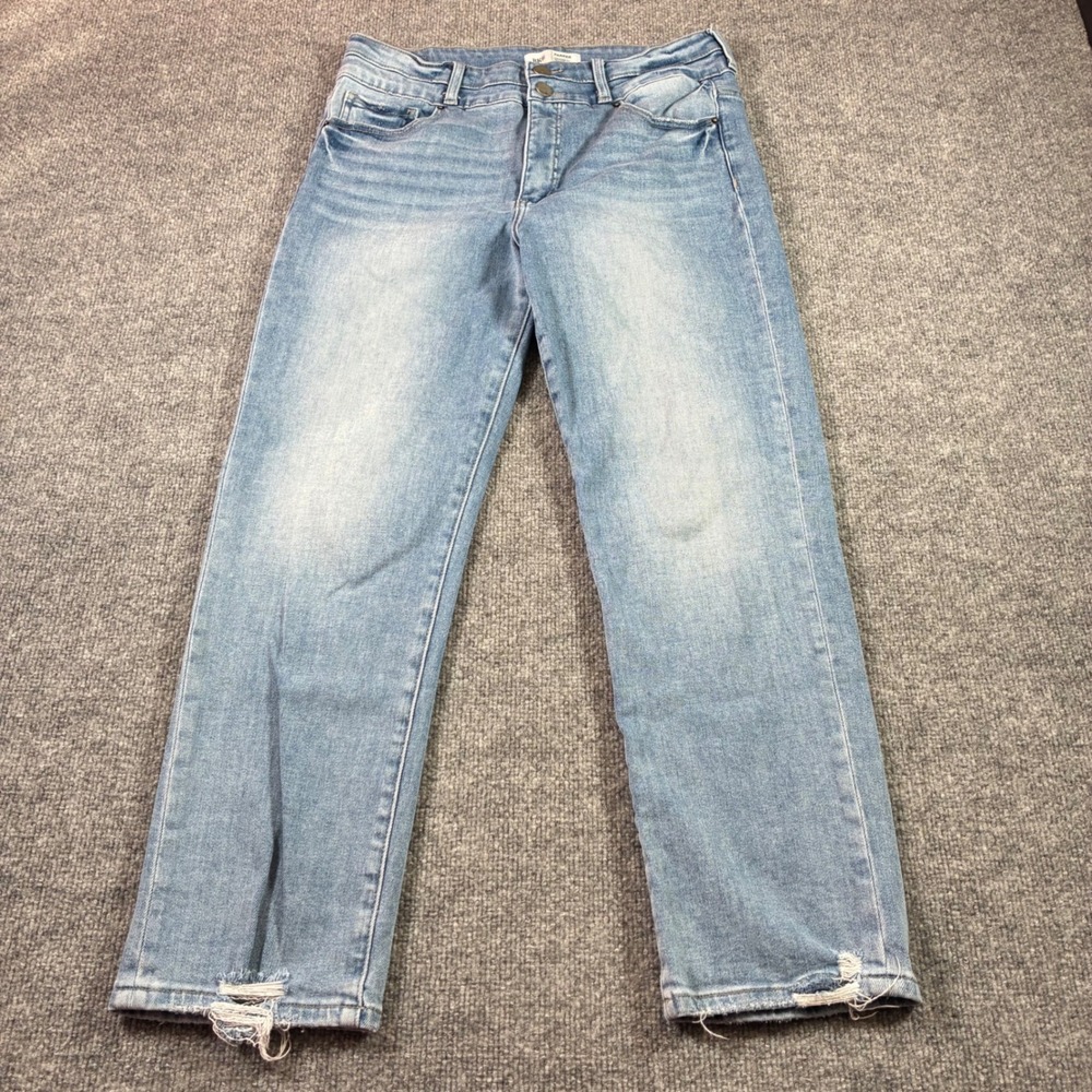 BKE Parker Cropped Straight Jeans Womens 31 Light Wash High Rise Distressed